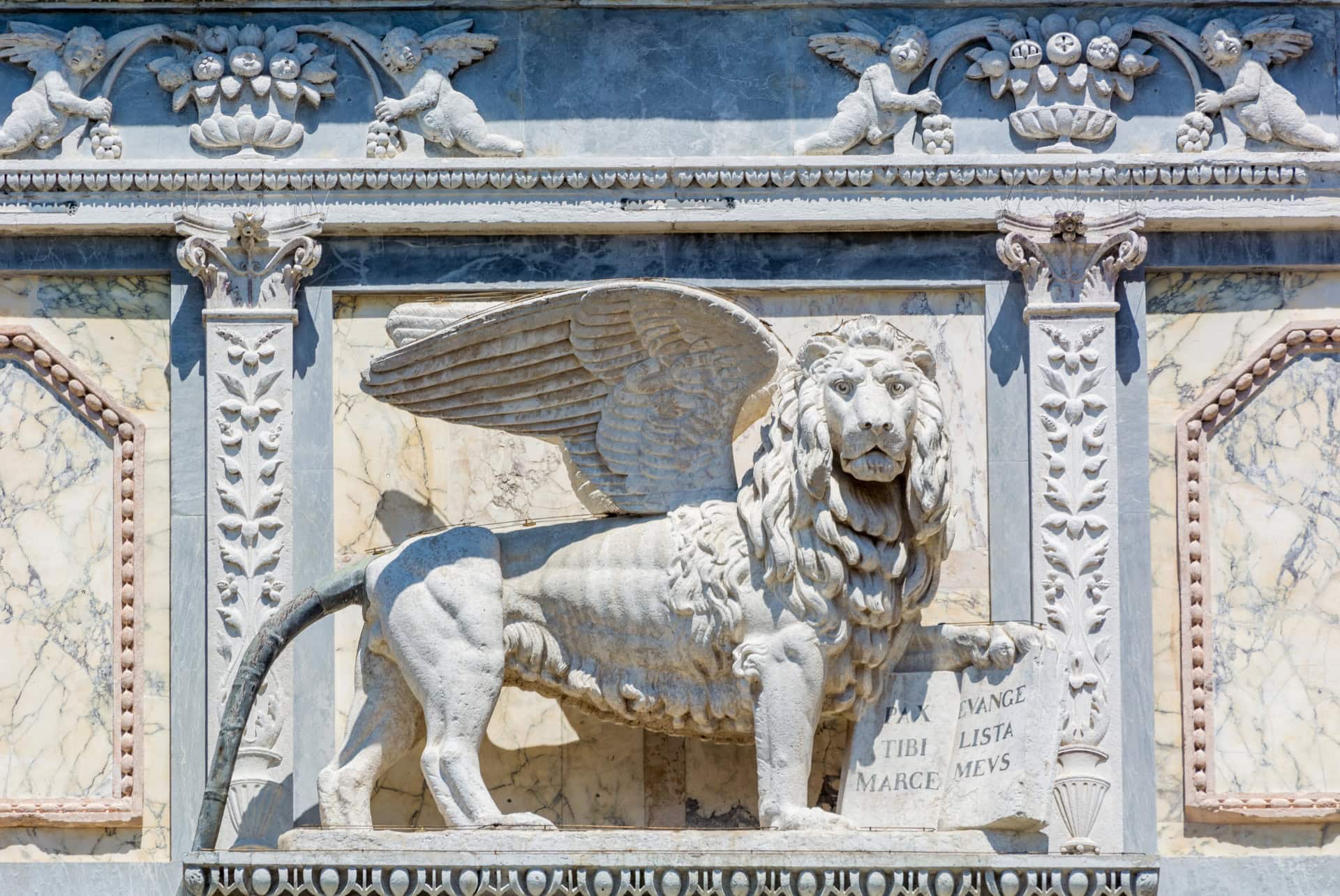 statue de lion sur la facade de la scuola grande san marco